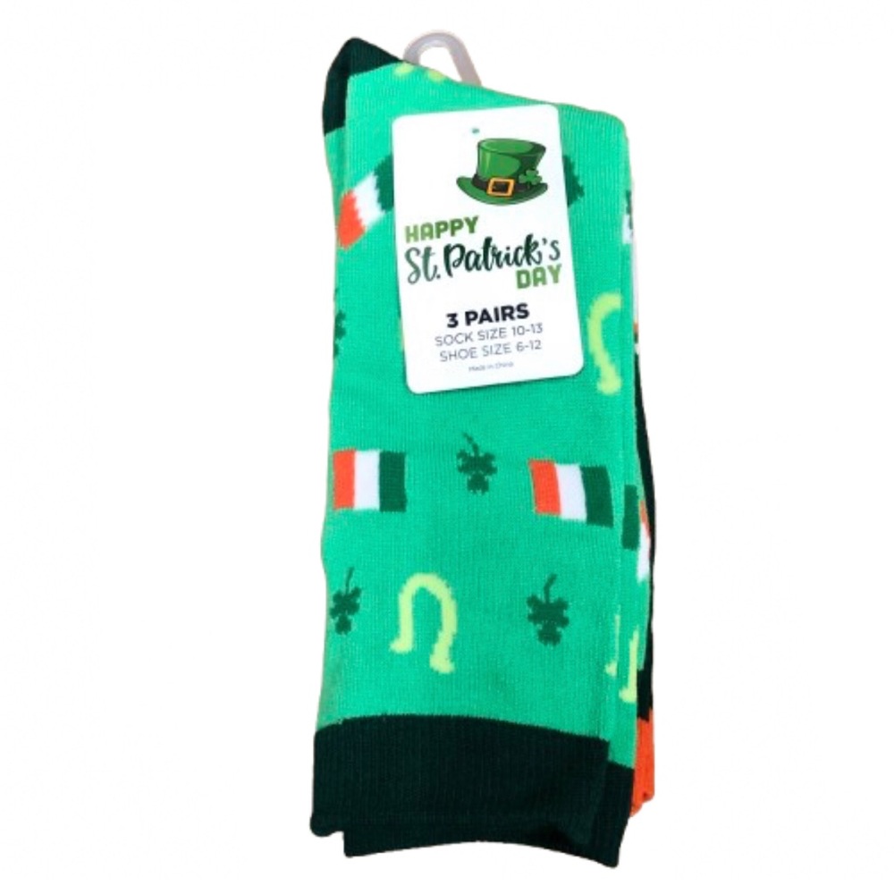 ☘️$5☘️NEW St. Patrick’s Day Fun Socks 3 PAIRS Green Fit Shoe Size 6 - 12 Unisex